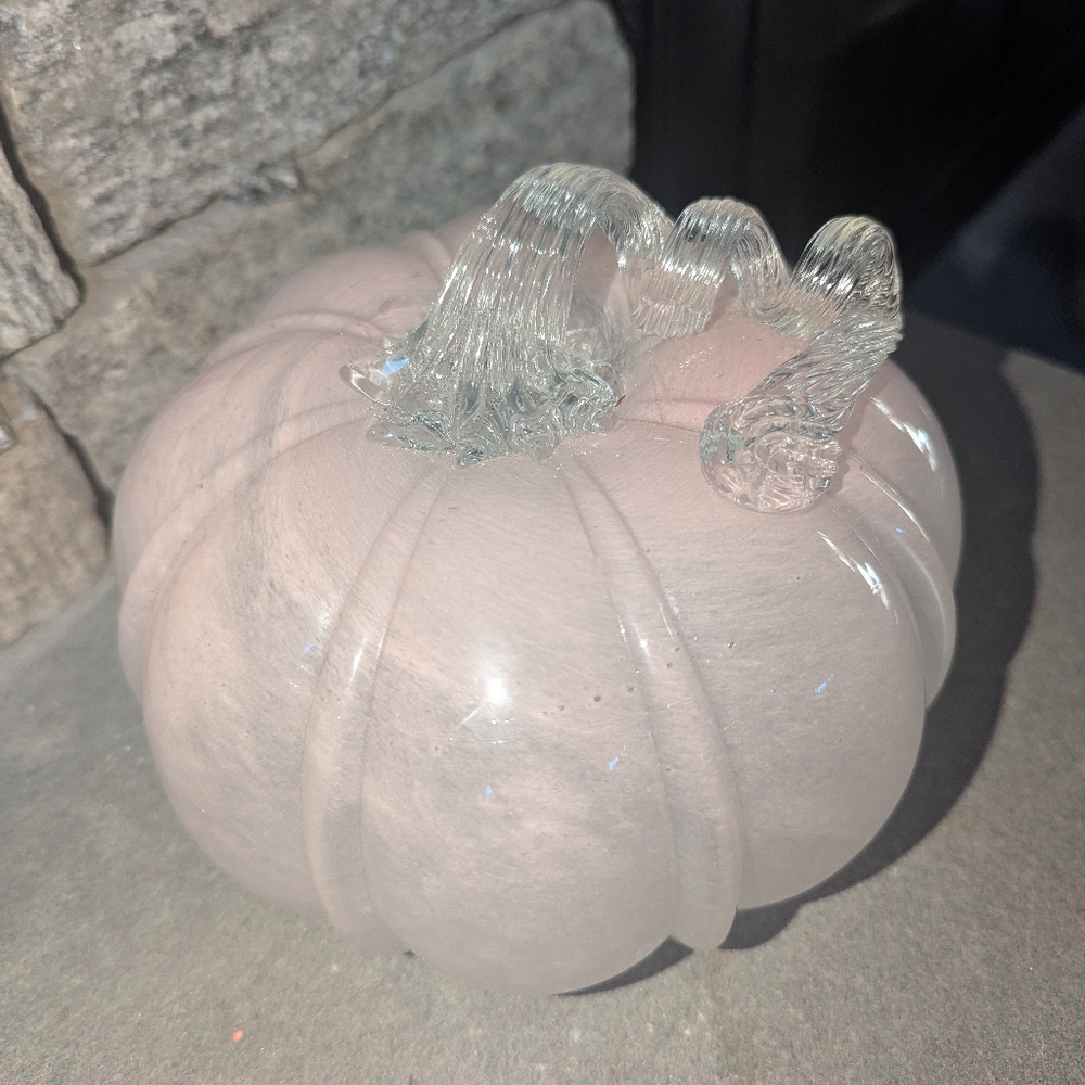 Pink Glass Pumpkin Decor W Curly Stem